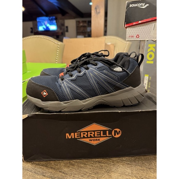 Merrell Mens 7.5 Fullbench Superlite Alloy Toe Blue Sneakers Work Shoes J17535 - Picture 2 of 11